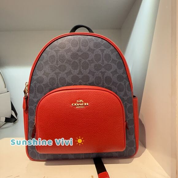NWT Coach Court Backpack In Signature Canvas CZ176 Denim/Bold Red - Picture 1 of 9